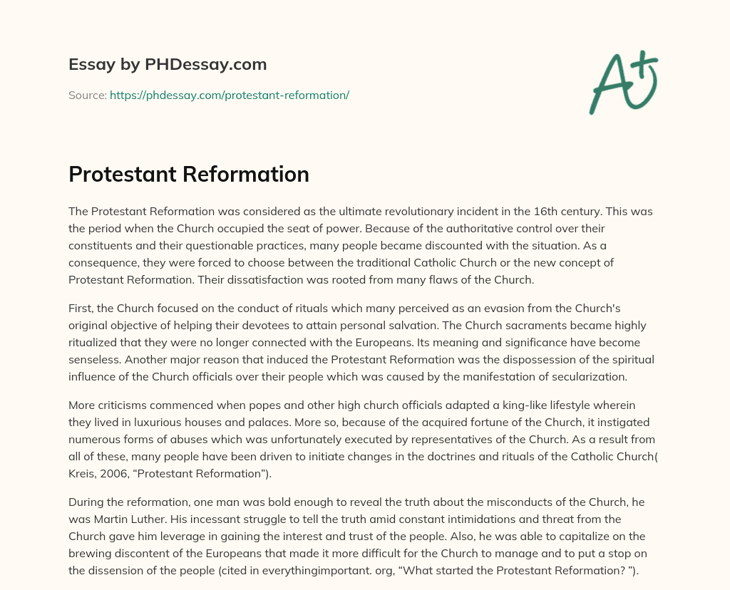 Protestant Reformation essay