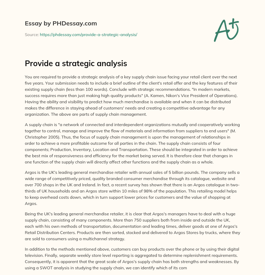 Provide a strategic analysis essay