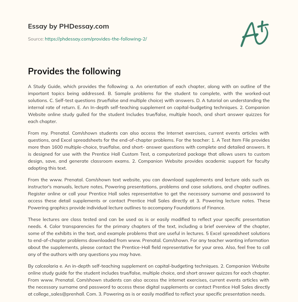 Provides the following essay