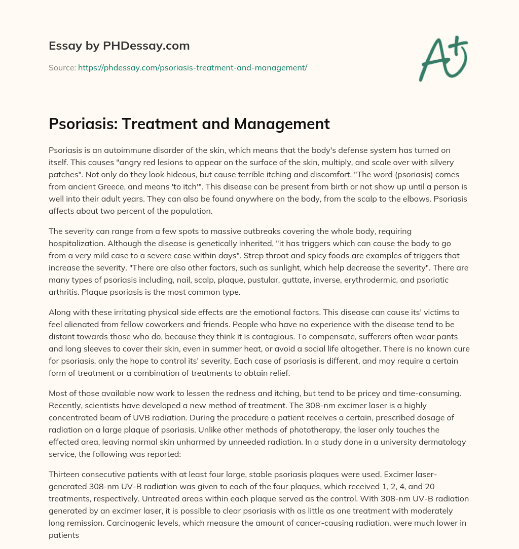 Psoriasis: Treatment and Management essay