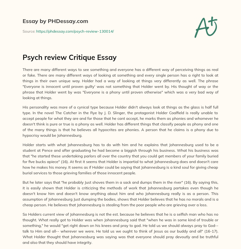Psych review Critique Essay essay