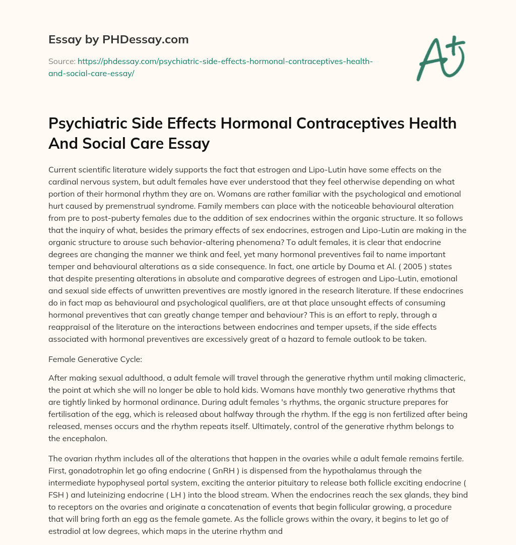 Psychiatric Side Effects Hormonal Contraceptives Health And Social Care Essay essay