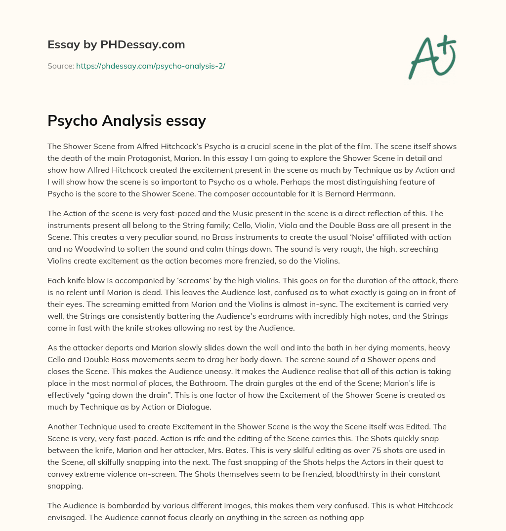 The Importance of the Shower Scene in Alfred Hitchcock’s Psycho: An Analysis of Technique and Music essay