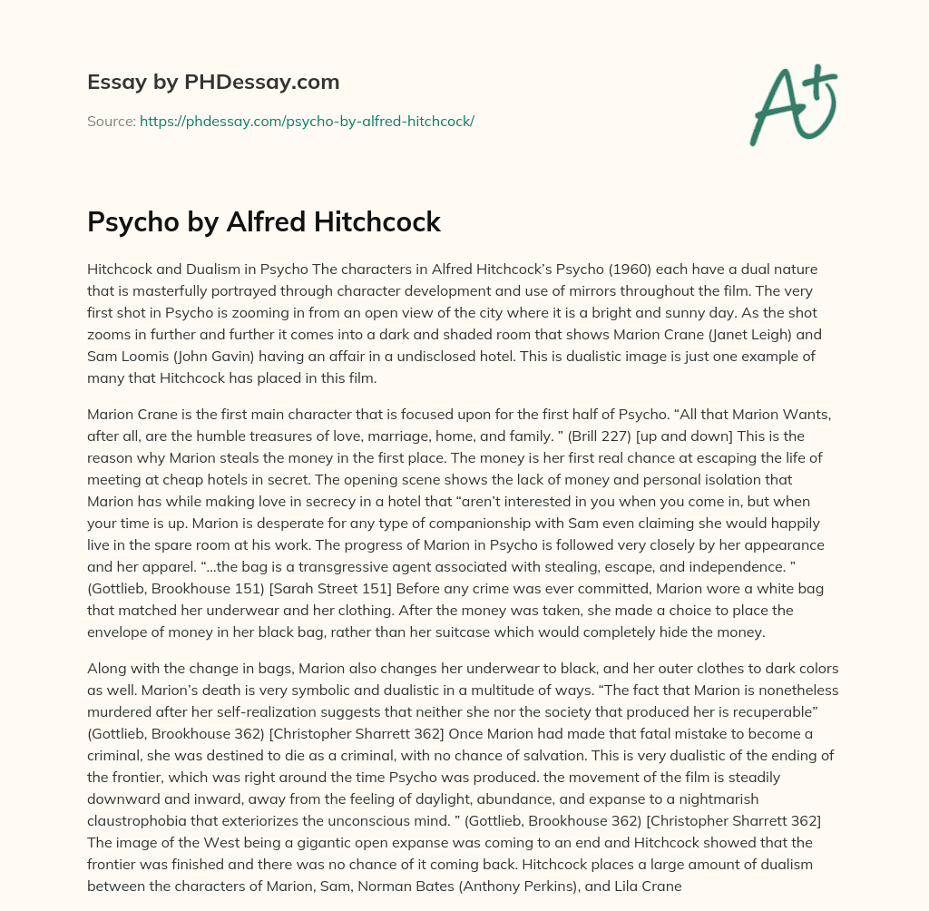Psycho by Alfred Hitchcock essay