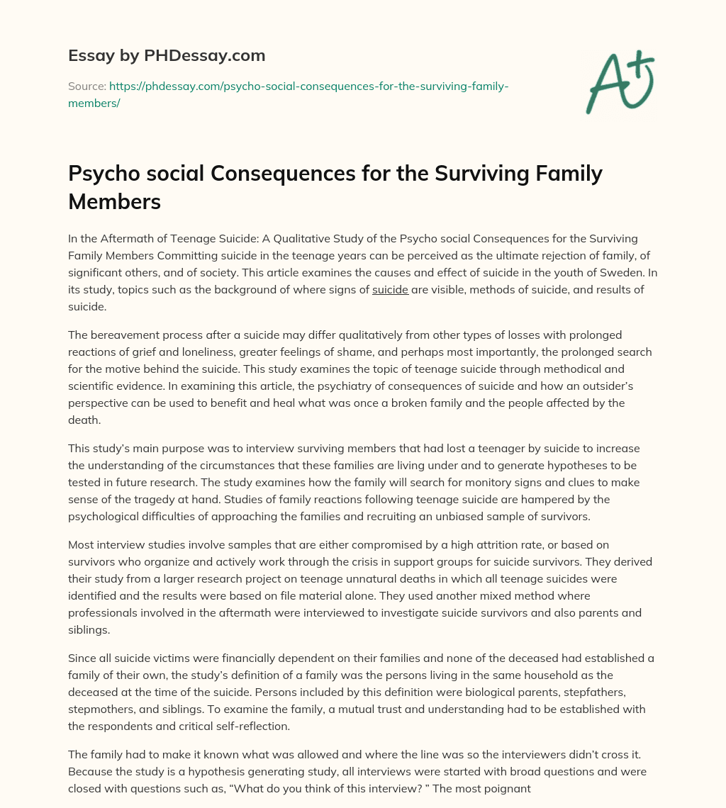 Psycho social Consequences for the Surviving Family Members essay