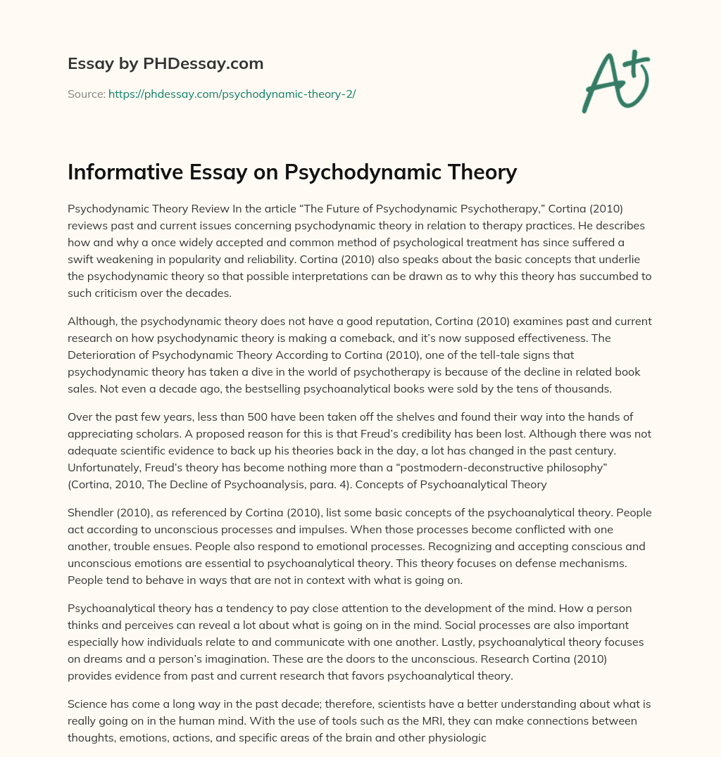 Informative Essay on Psychodynamic Theory essay