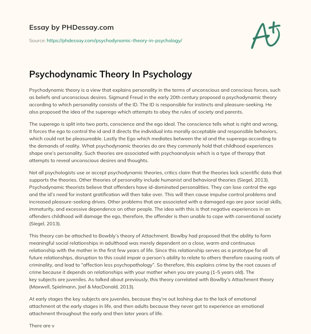 Psychodynamic Theory In Psychology essay