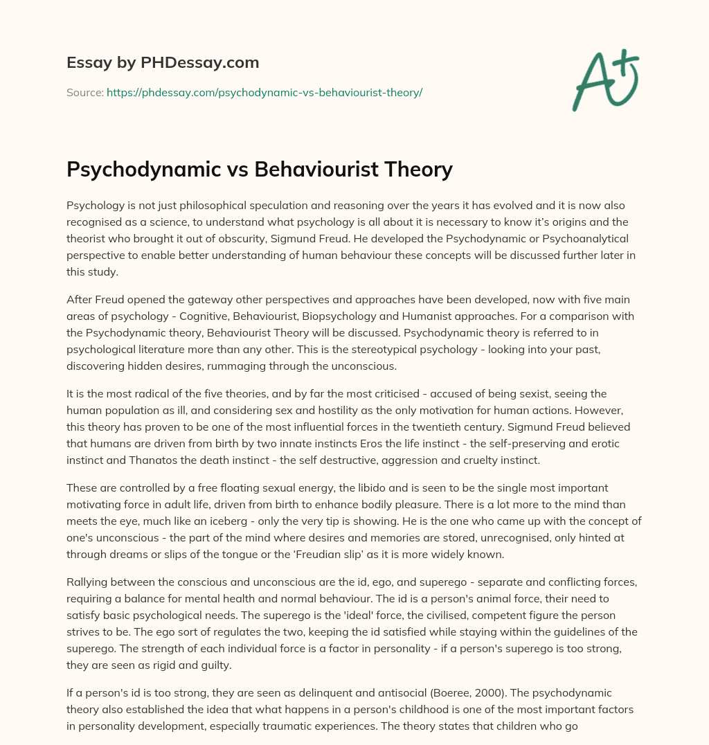Psychodynamic vs Behaviourist Theory essay
