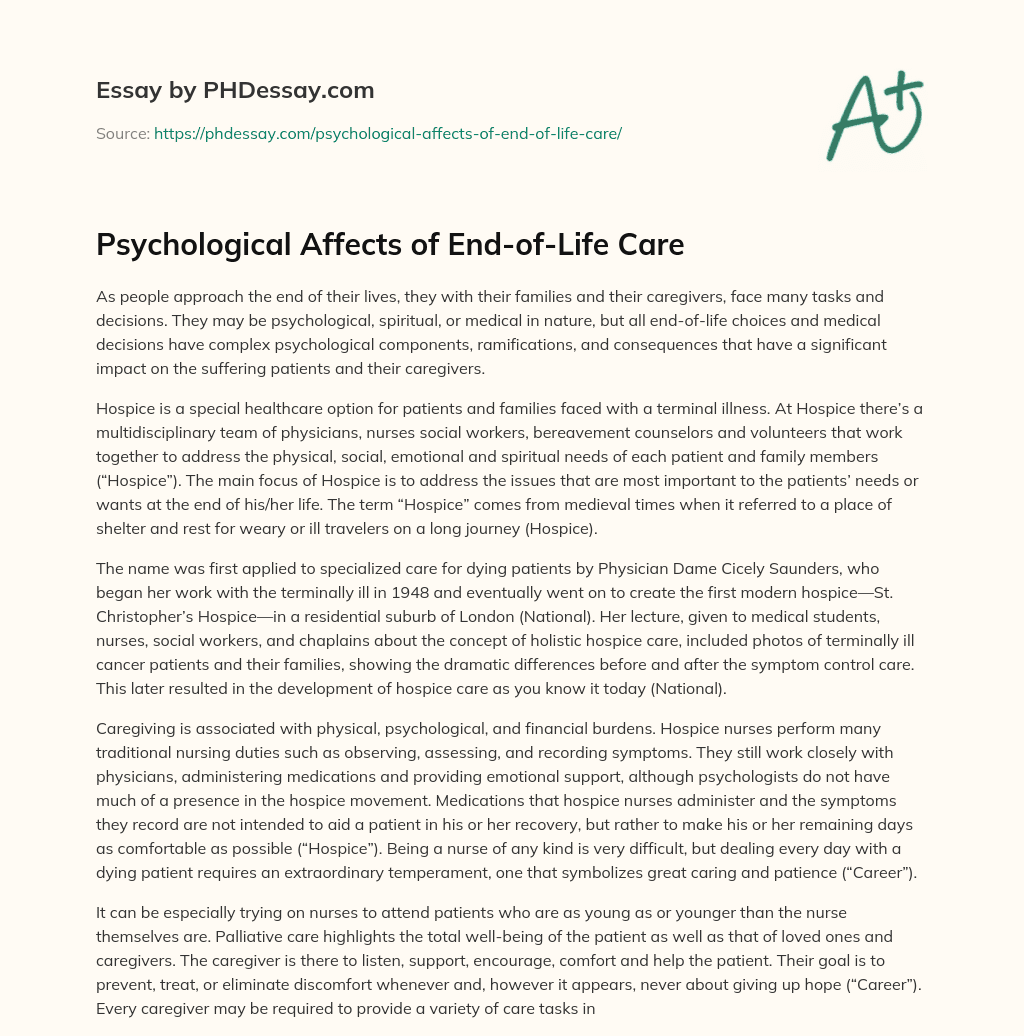 Psychological Affects of End-of-Life Care essay