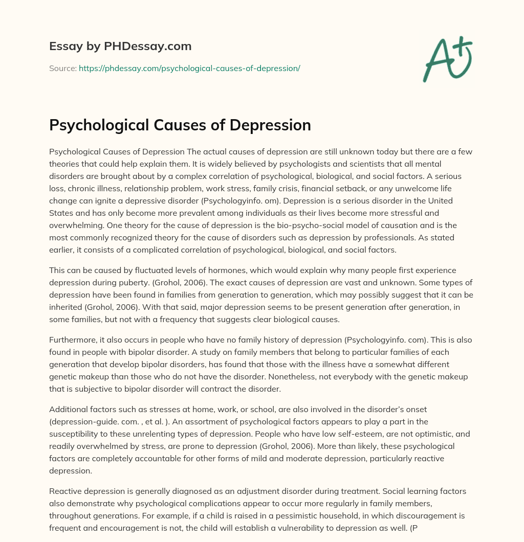depression psychology essay
