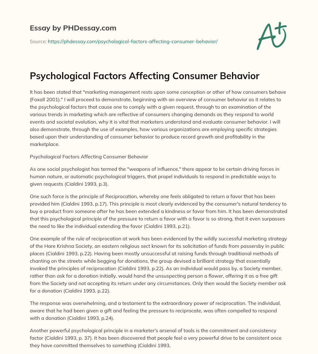 psychological factors consumer behavior essay