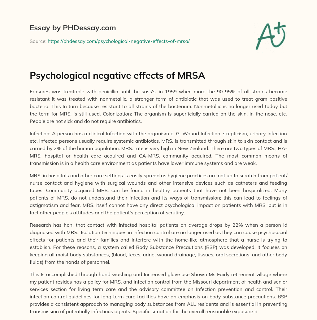 Psychological negative effects of MRSA essay