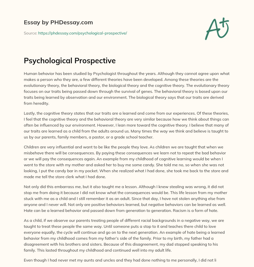 Psychological Prospective essay