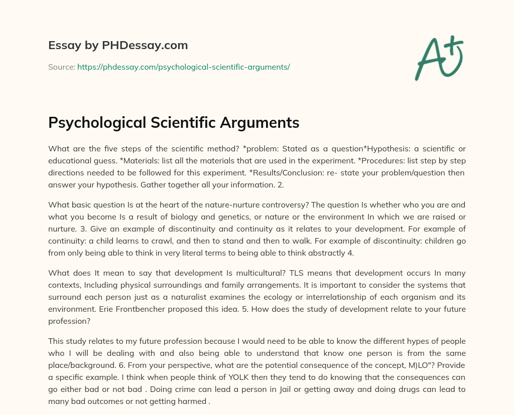 Psychological Scientific Arguments essay