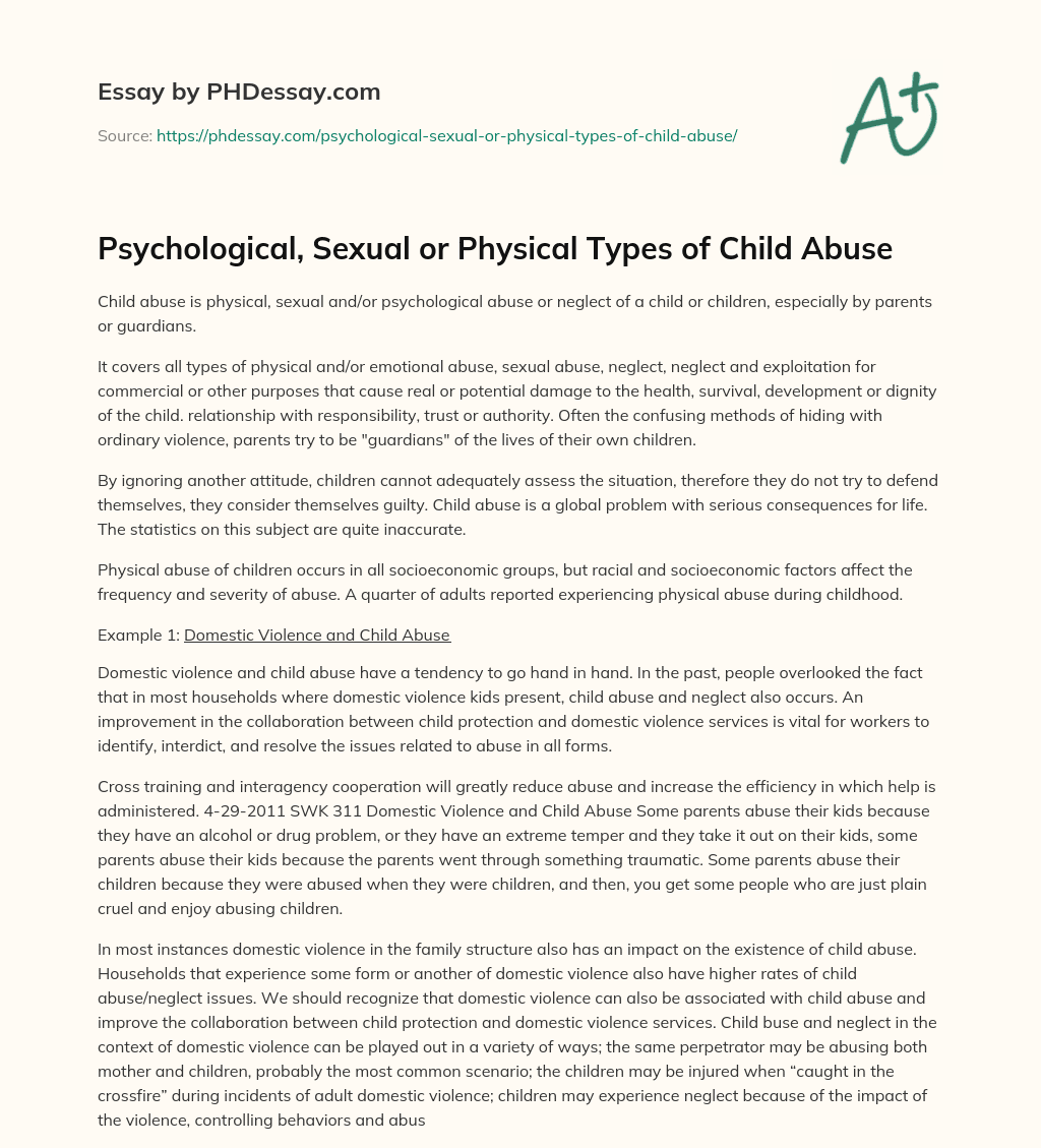 Psychological, Sexual or Physical Types of Child Abuse essay