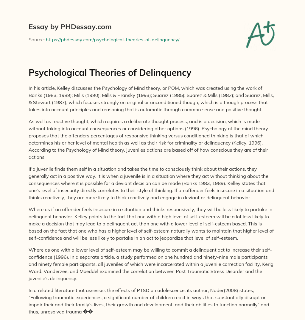 Psychological Theories of Delinquency essay