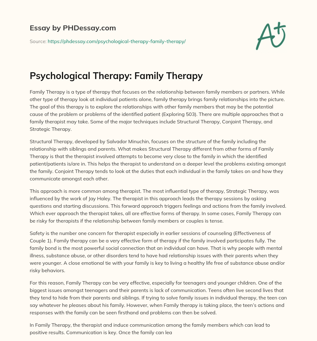 Psychological Therapy: Family Therapy essay