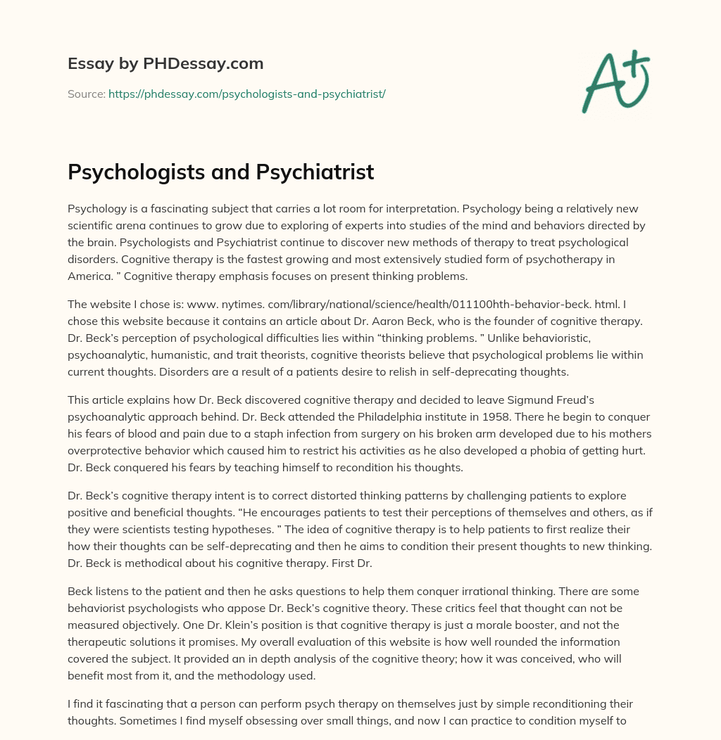 Psychologists and Psychiatrist essay