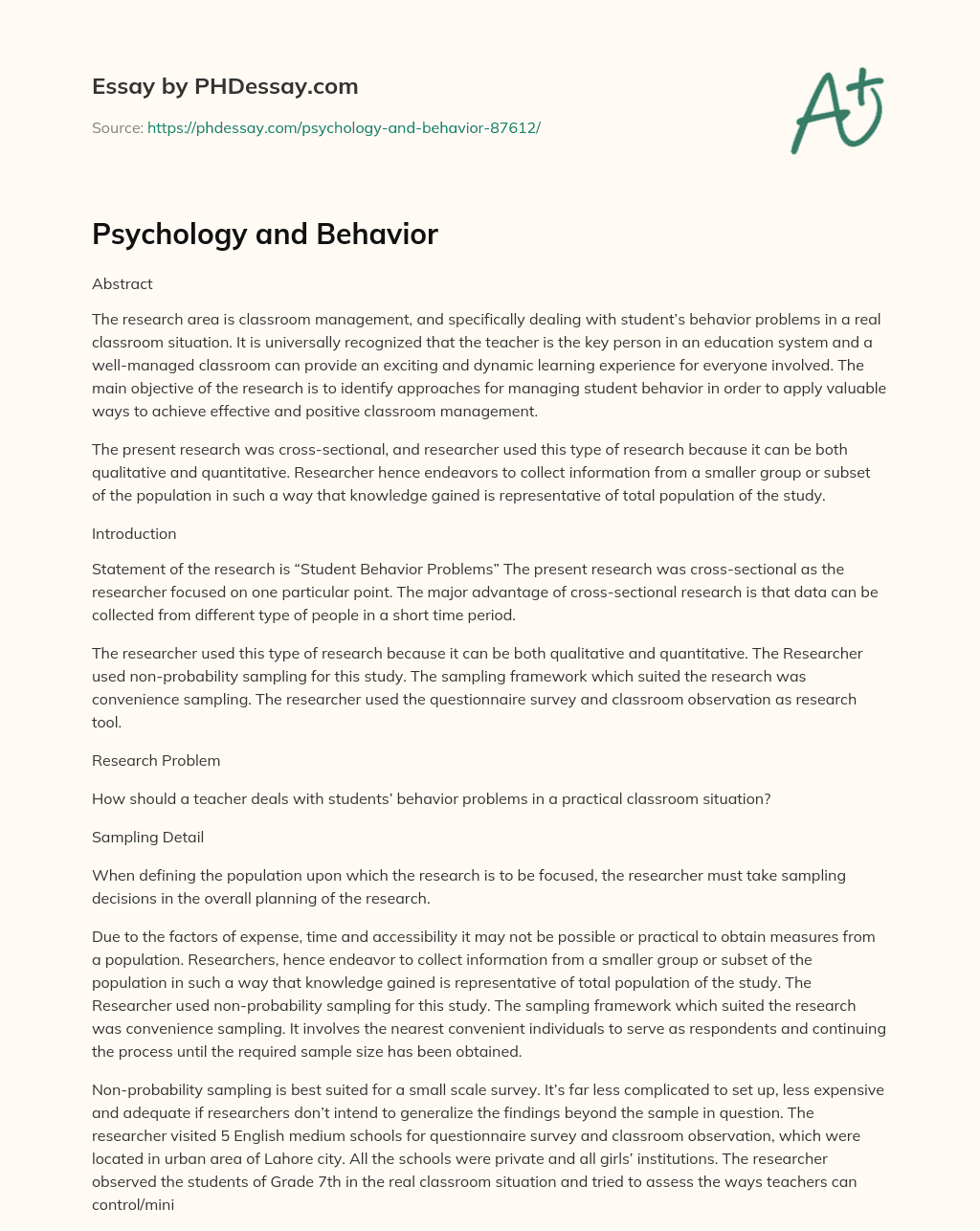 behavior in psychology essay