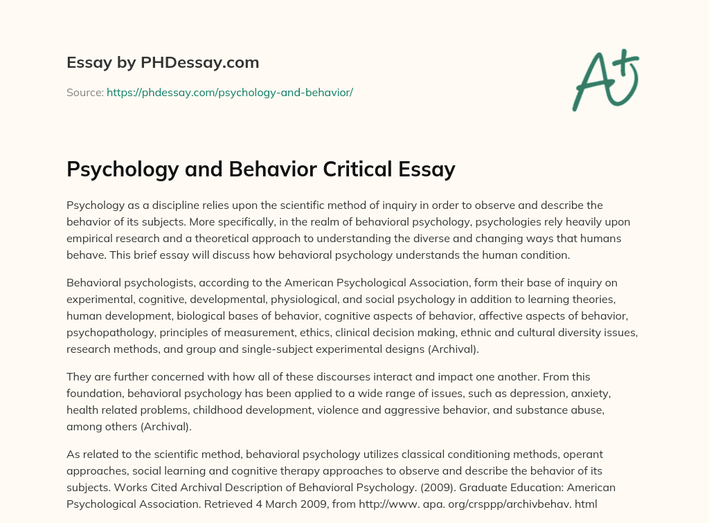 behavior in psychology essay