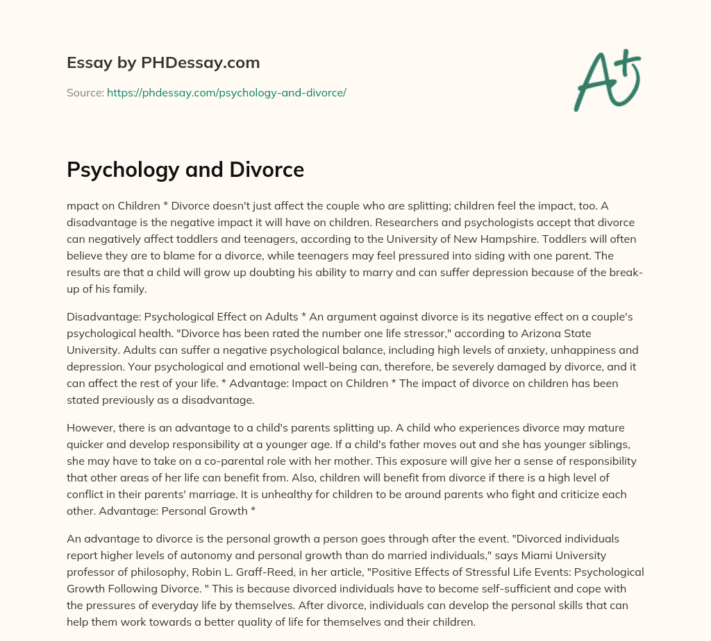 Psychology and Divorce essay