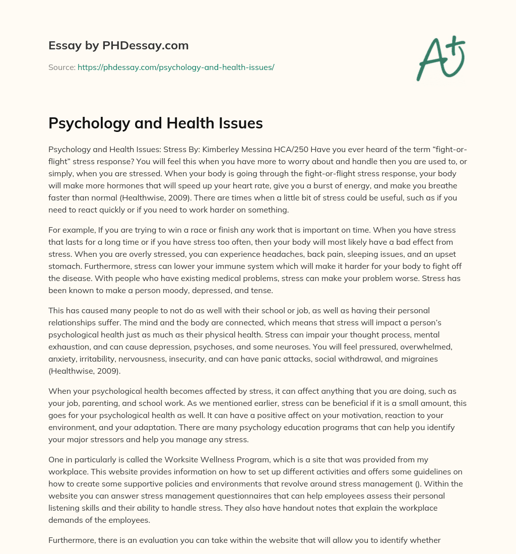 Psychology and Health Issues essay