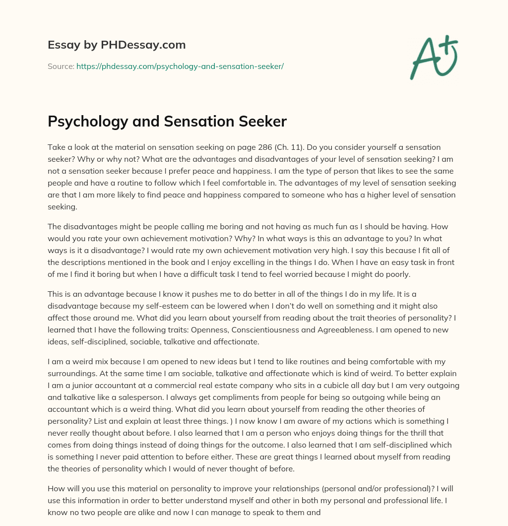 Psychology and Sensation Seeker essay