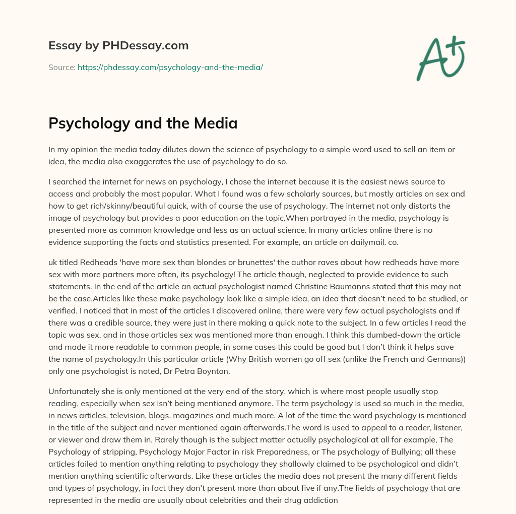 Psychology and the Media essay