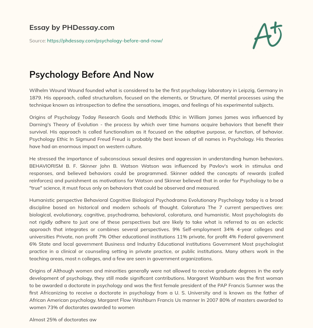 Psychology Before And Now essay