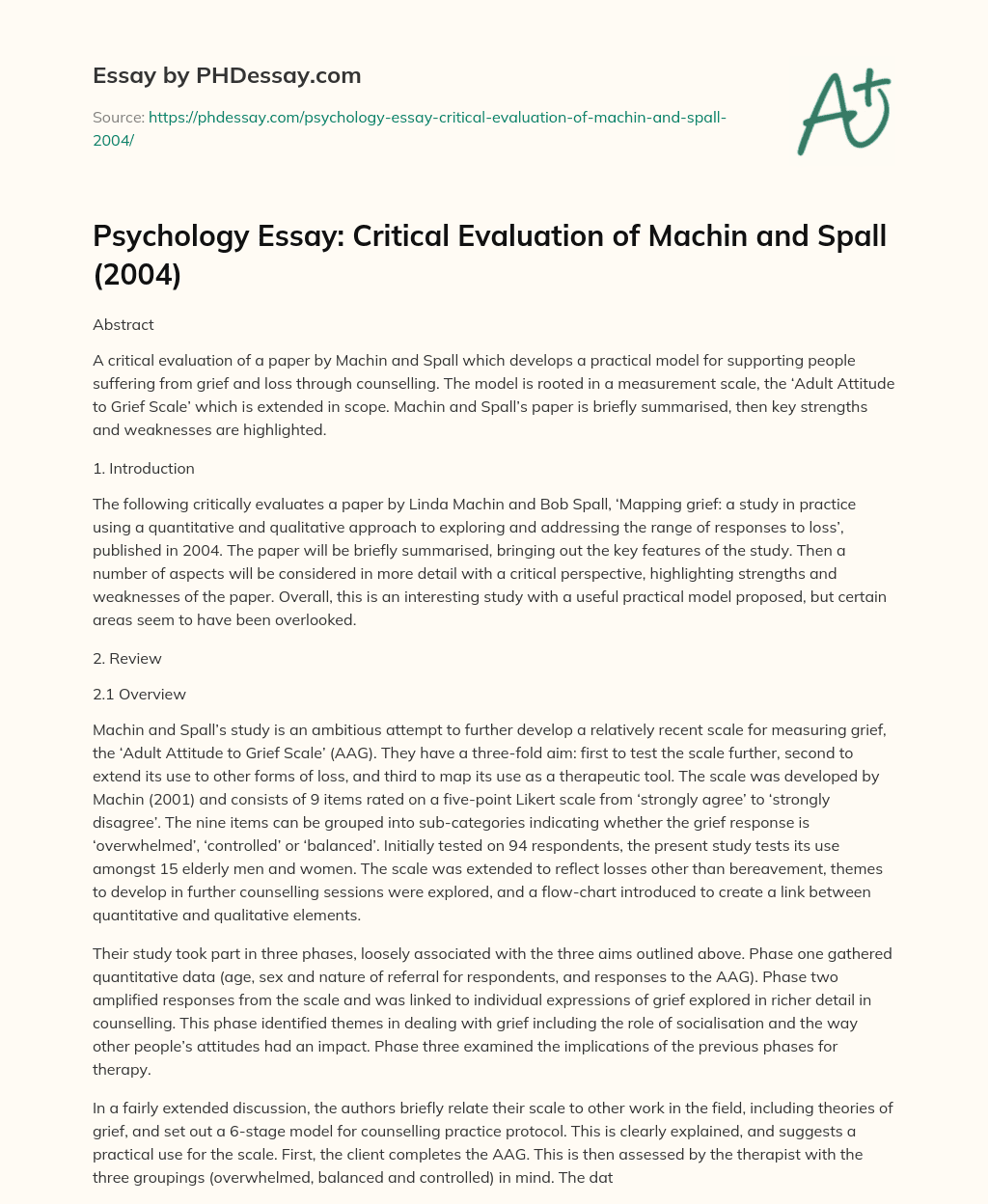 Psychology Essay: Critical Evaluation of Machin and Spall (2004) essay