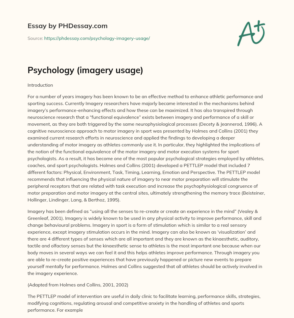 Psychology (imagery usage) essay