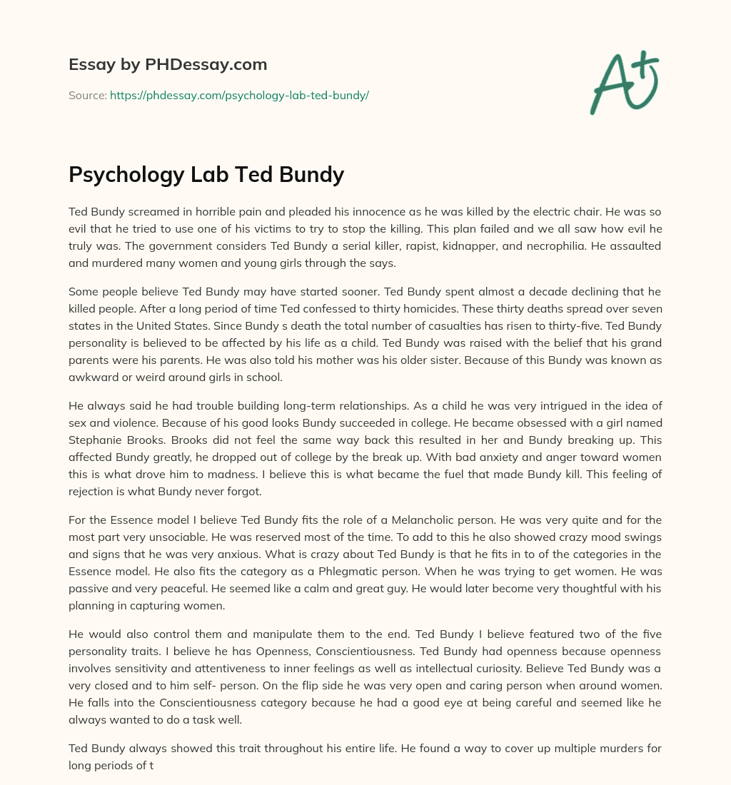 Psychology Lab Ted Bundy essay