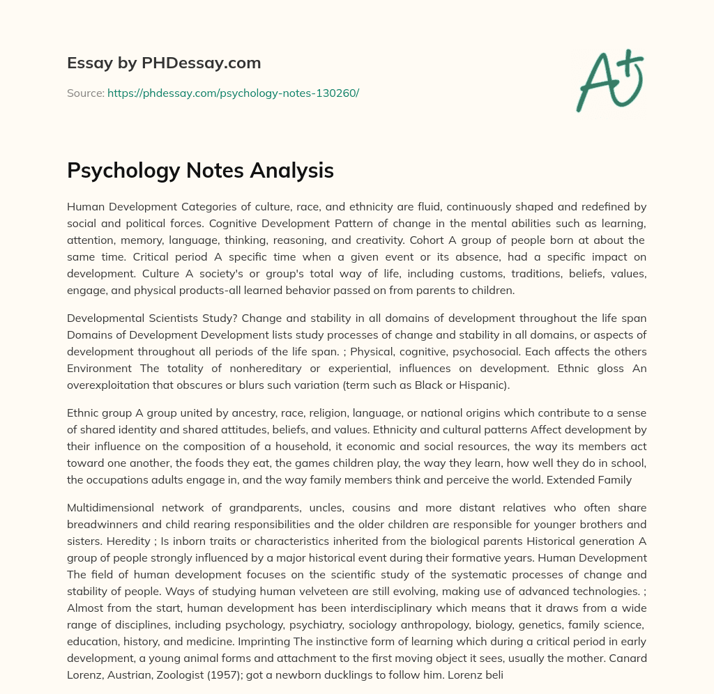 Psychology Notes Analysis essay