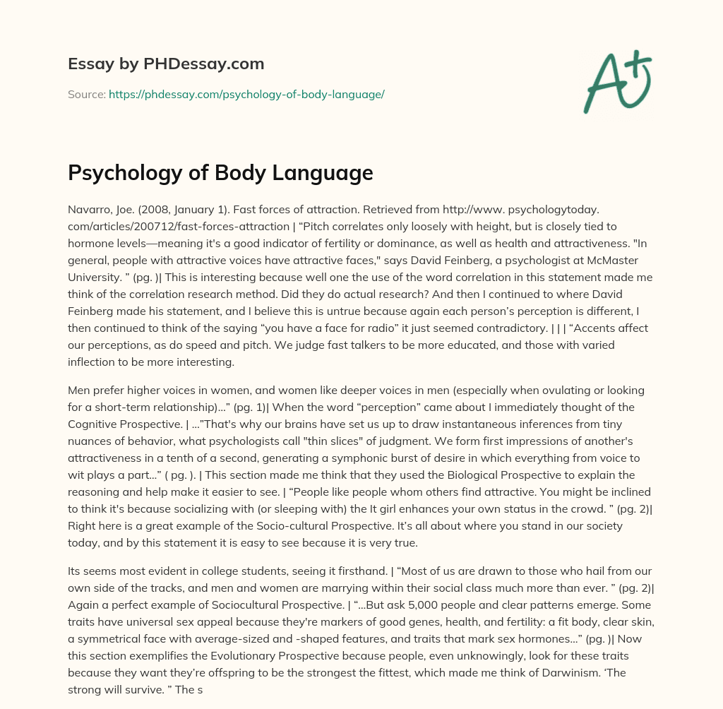 Psychology of Body Language essay