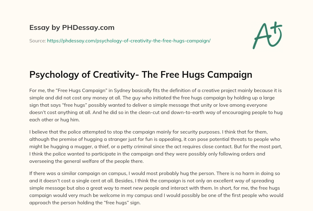 Psychology of Creativity- The Free Hugs Campaign essay