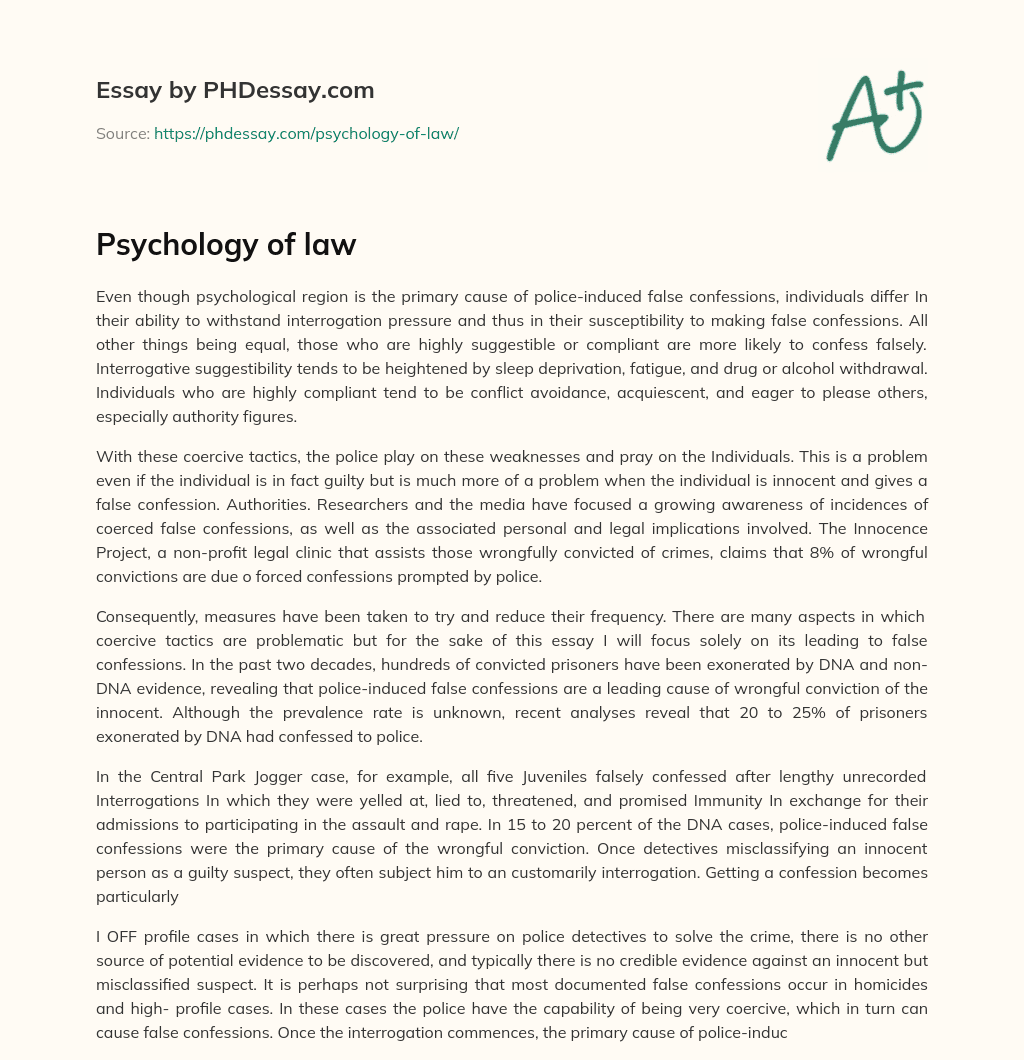 Psychology of law essay