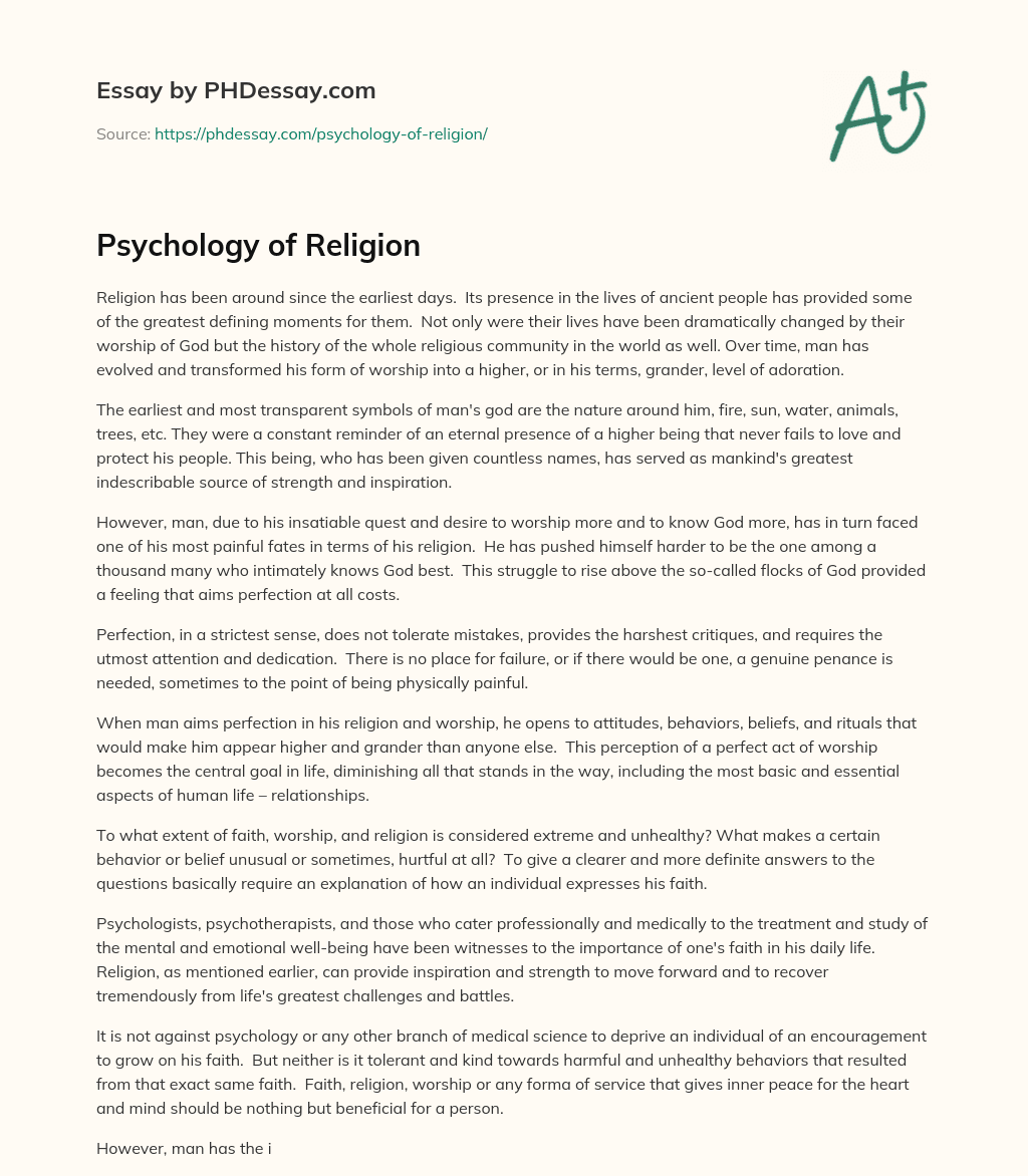 Psychology of Religion essay