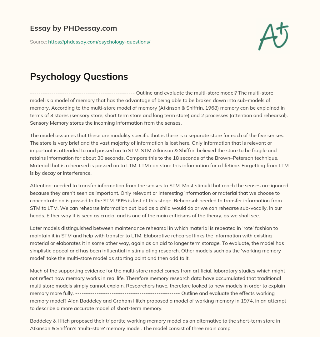 Psychology Questions PHDessay