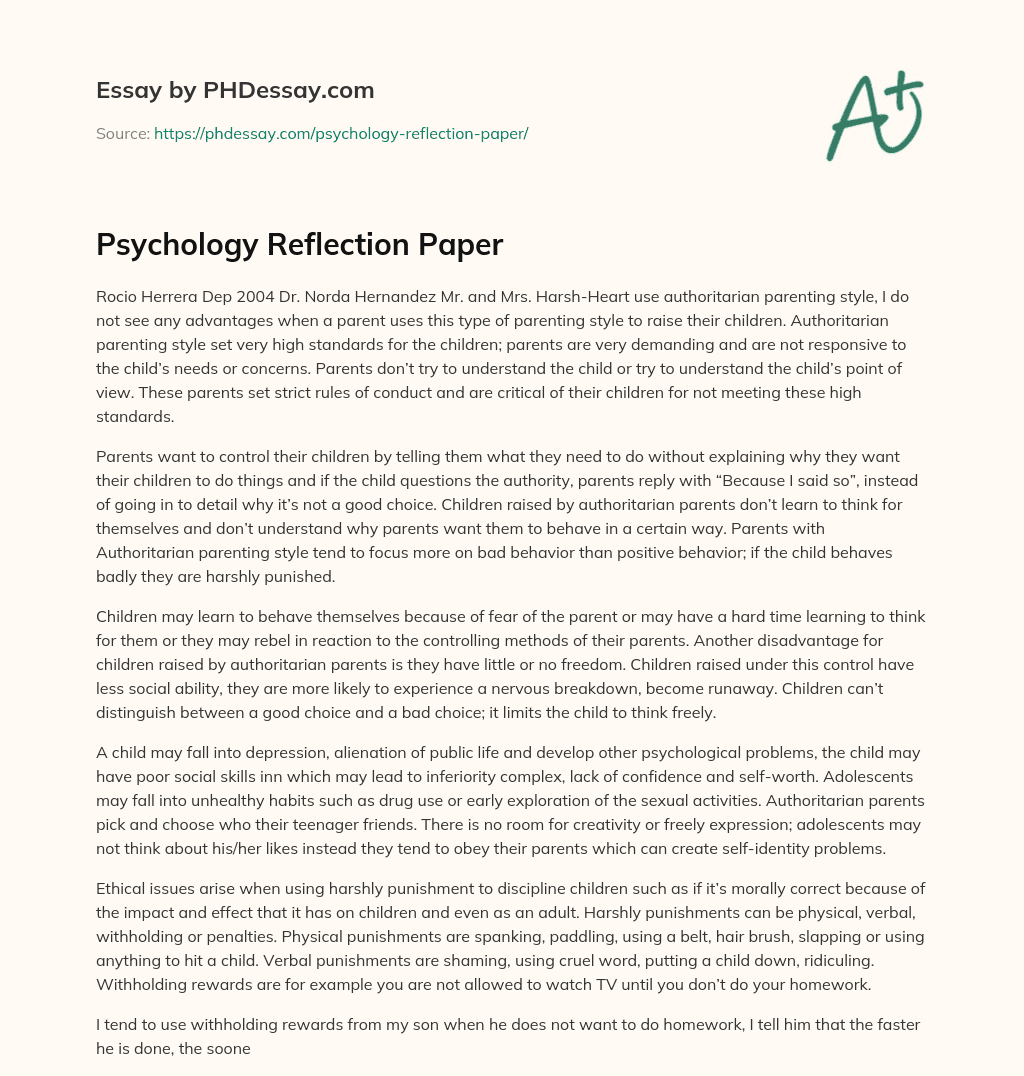 Psychology Reflection Paper essay