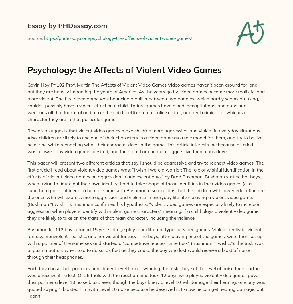 Psychology: the Affects of Violent Video Games essay