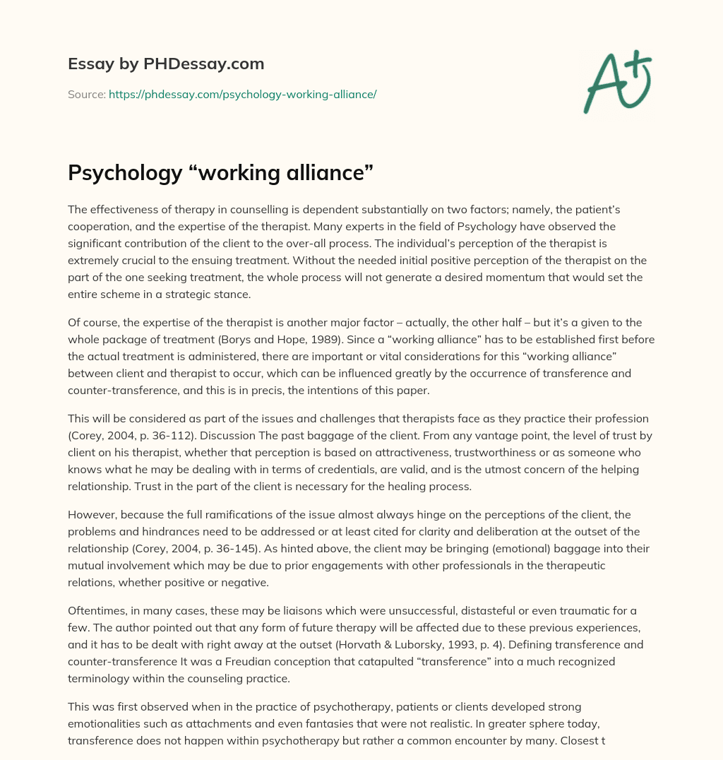 Psychology “working alliance” essay