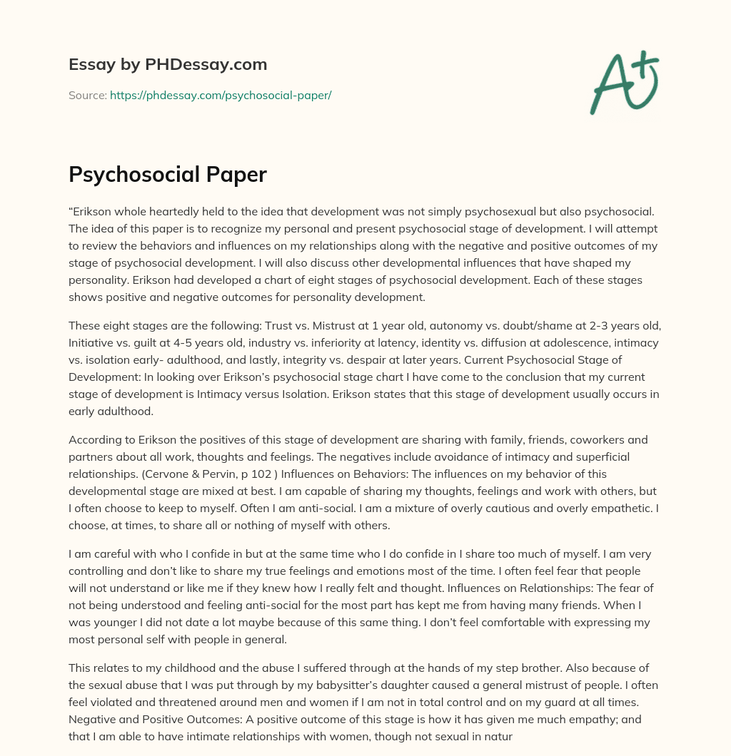 Psychosocial Paper essay