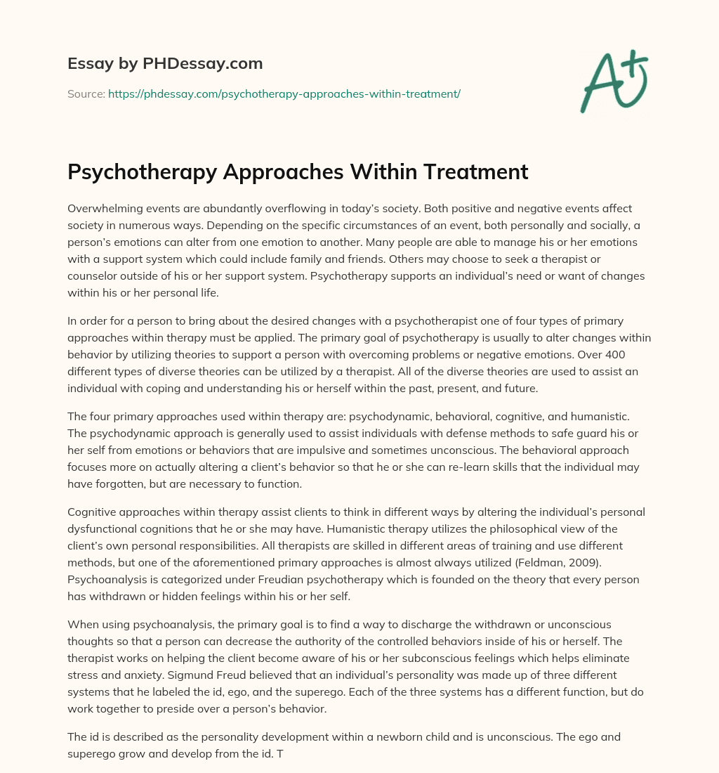 Psychotherapy Approaches Within Treatment essay