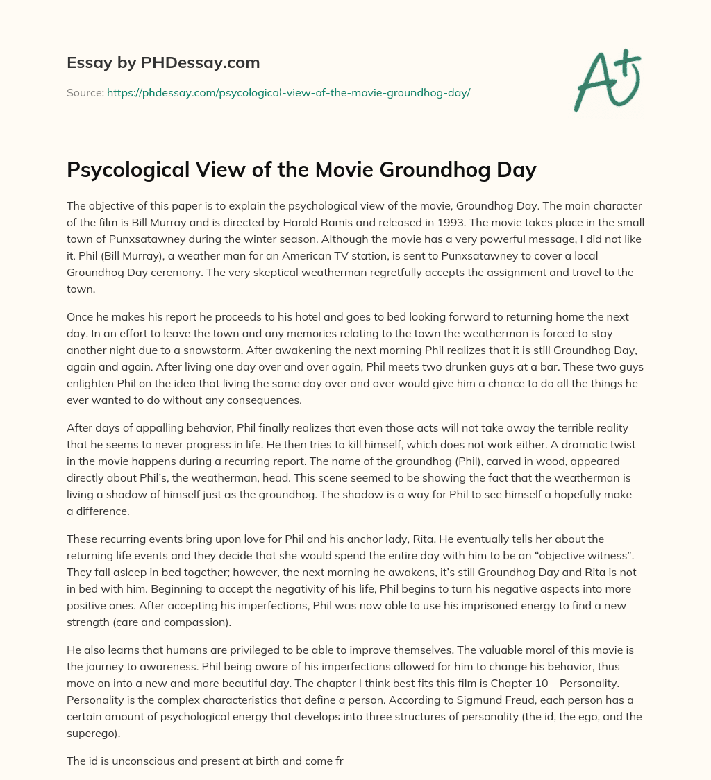 Psycological View of the Movie Groundhog Day essay