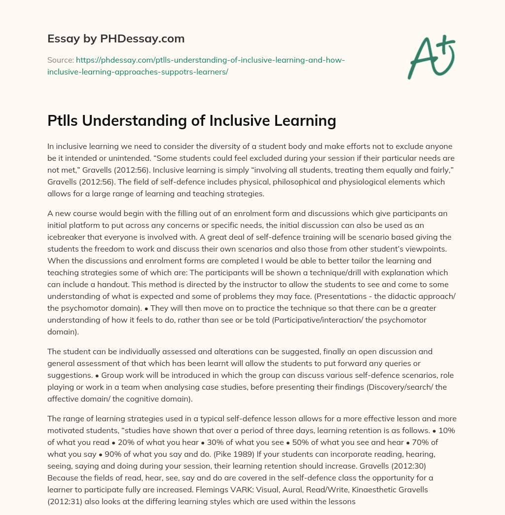 Ptlls Understanding of Inclusive Learning essay