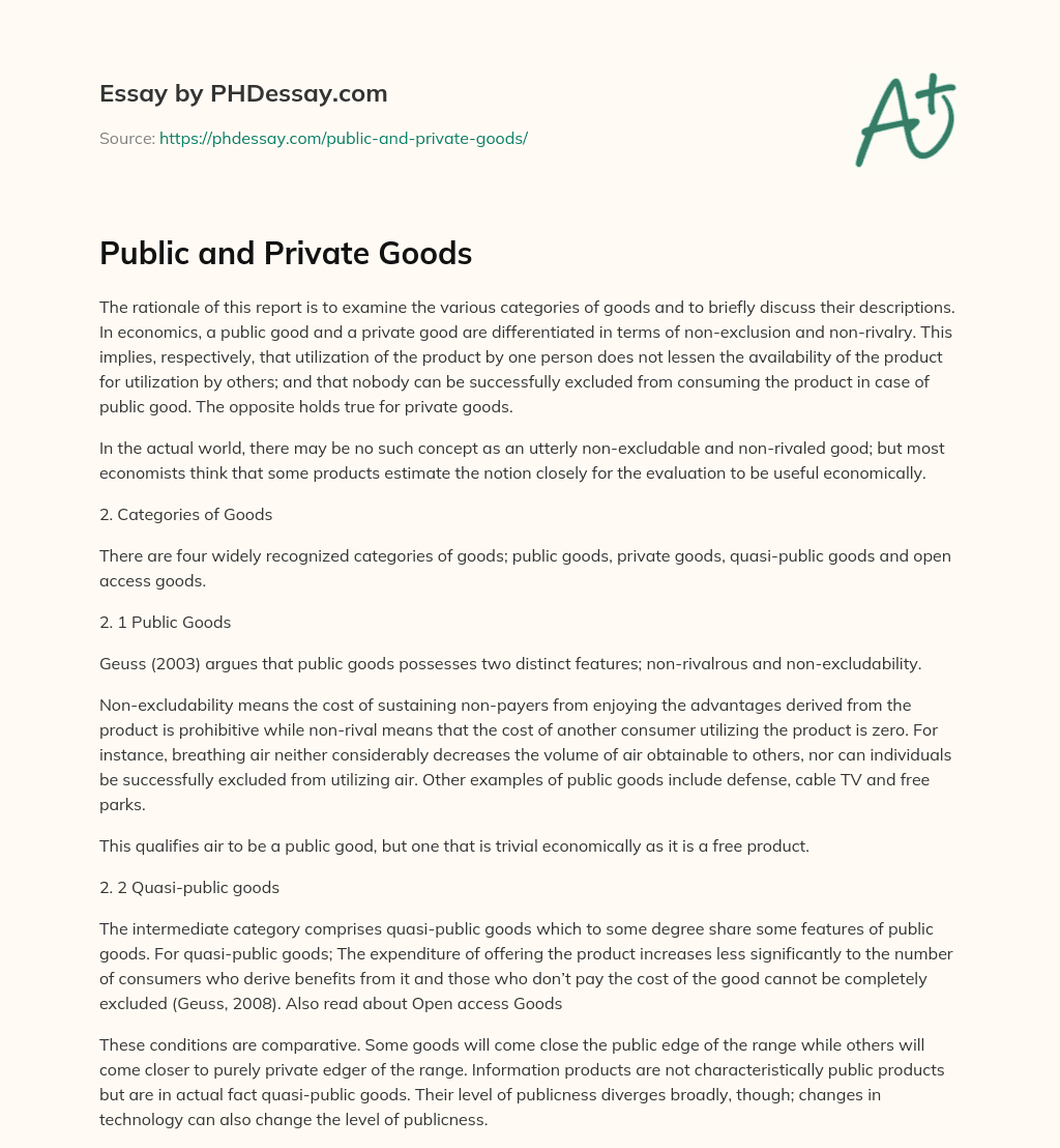 Public and Private Goods essay