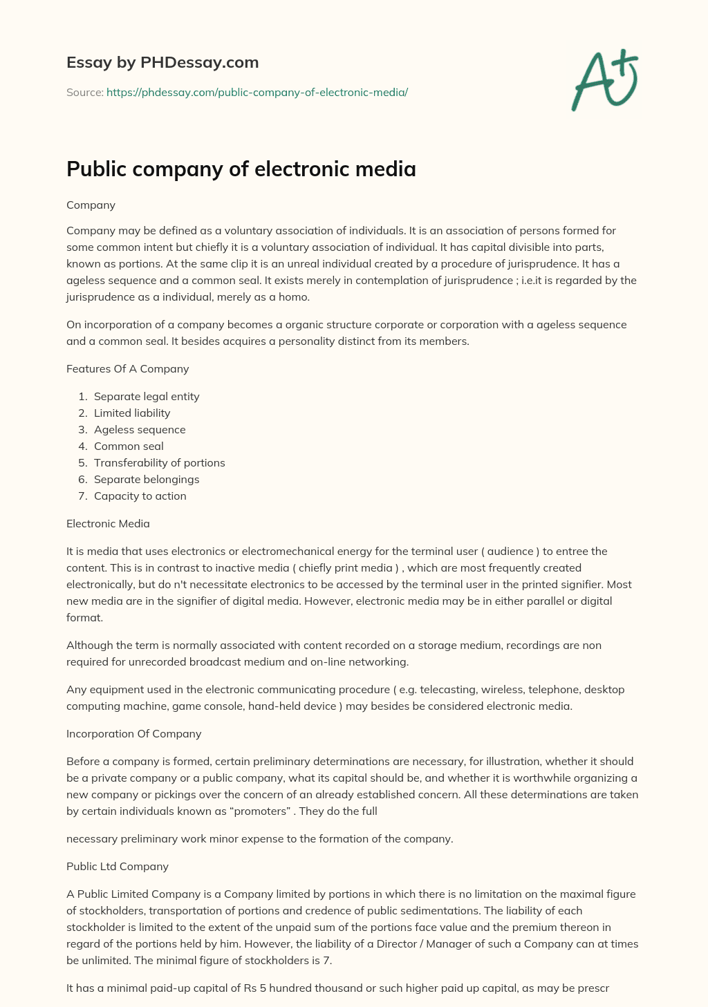 Public company of electronic media essay