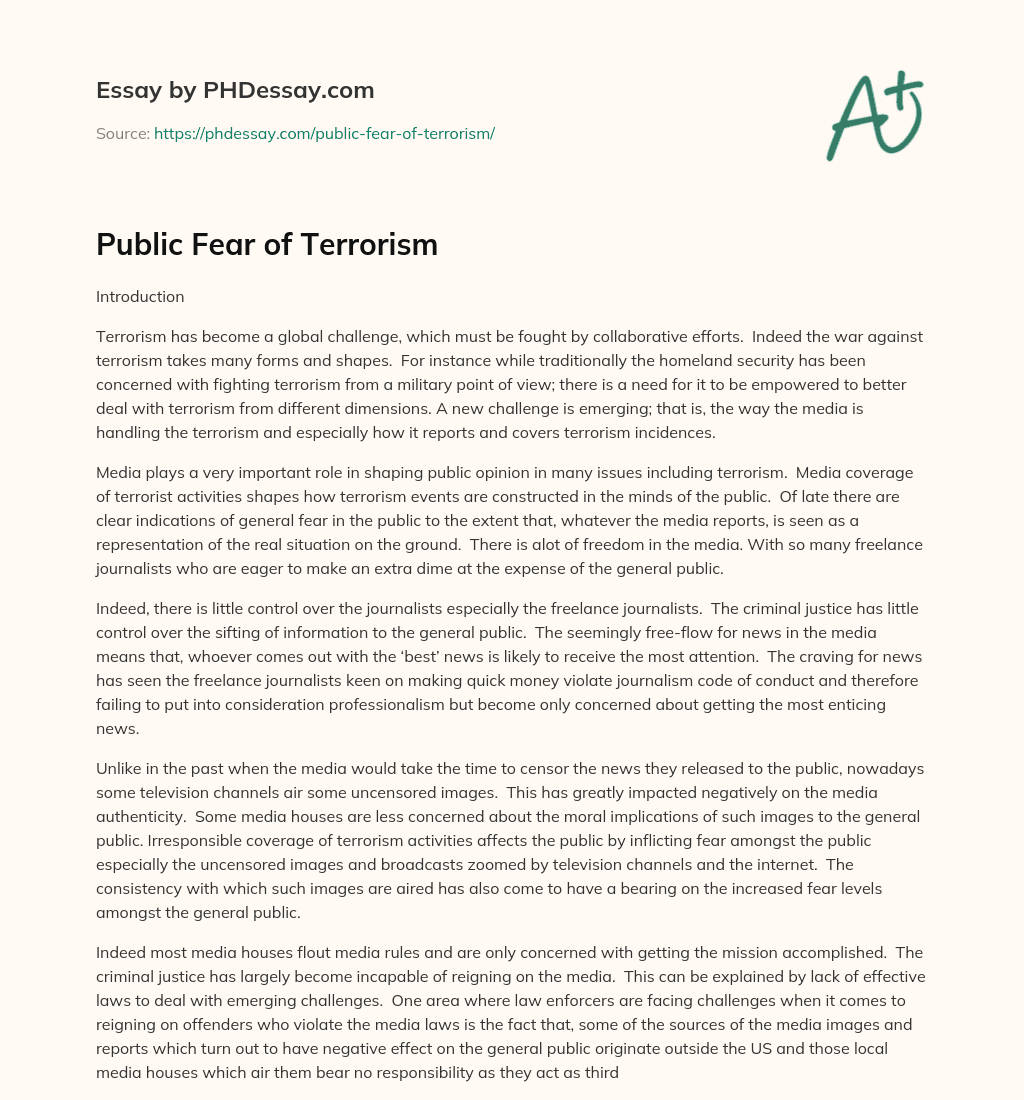 Public Fear of Terrorism essay