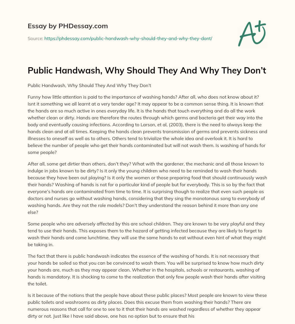 Public Handwash, Why Should They And Why They Don’t essay