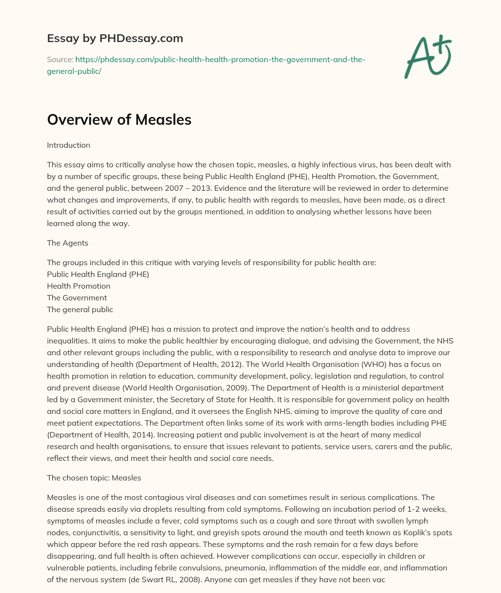 Overview of Measles essay